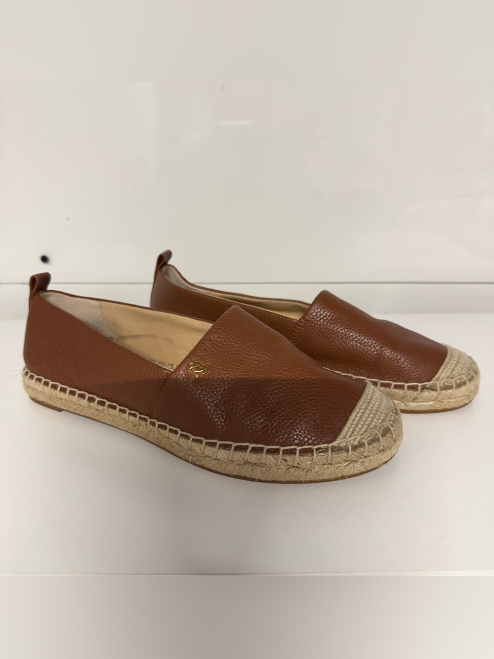 Ralph Lauren Brown Leather Espadrille Flats